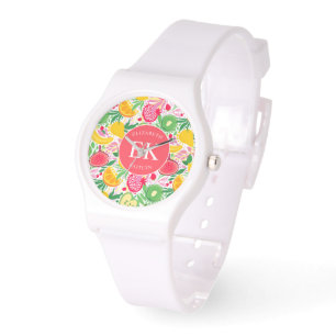 Tropical Fruit Monogram Watercolor Summer Pattern Watch