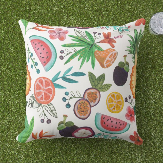 Tropical fruit multi-colour garden all-over print cushion (Grass)