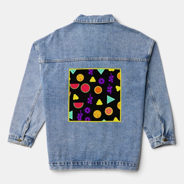Tropical Fruit Neon Paradise Pattern Denim Jacket (Back)