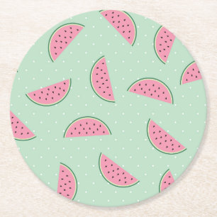 Tropical Fruit Paint Splatter Pattern Round Paper Coaster