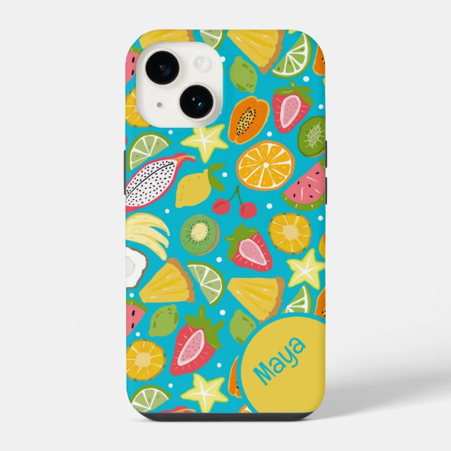 Tropical Fruit Pattern Personalised iPhone Case (Back)