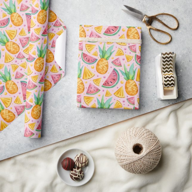 Tropical Fruit Pineapple Watermelon Wrapping Paper (Crafts)