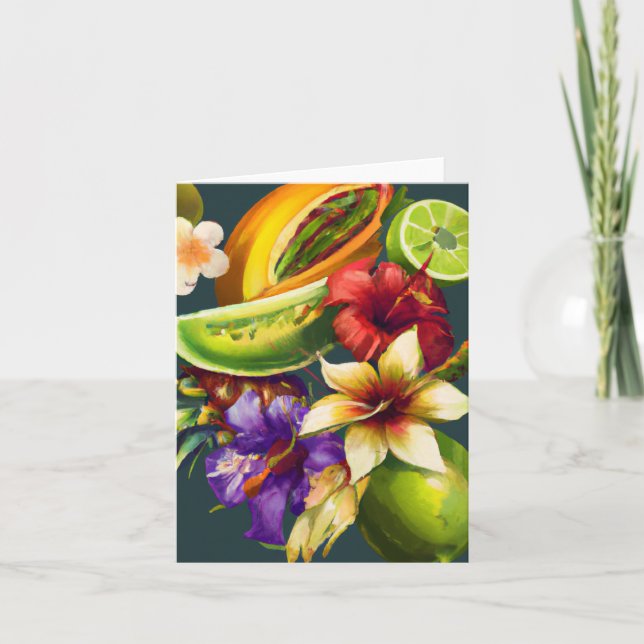 Tropical Fruit Plants Flowers Painting Napkins Tha Thank You Card (Front)