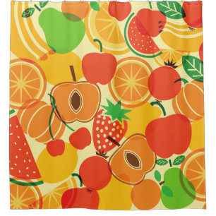 tropical fruit salad citrus apple strawberry shower curtain