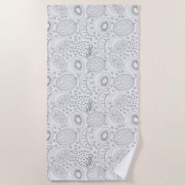 Tropical fruit seamless pattern black and white beach towel (Front)