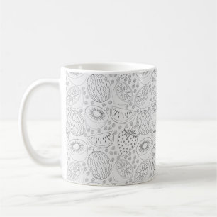 Tropical fruit seamless pattern black and white coffee mug