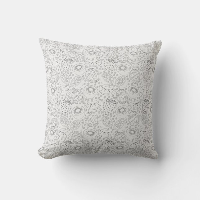 Tropical fruit seamless pattern black and white cushion (Front)