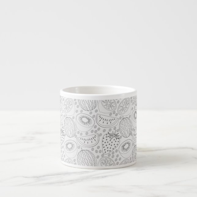 Tropical fruit seamless pattern black and white espresso cup (Front)