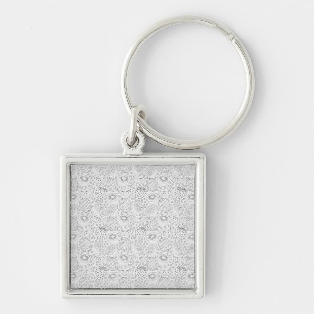 Tropical fruit seamless pattern black and white key ring (Front)