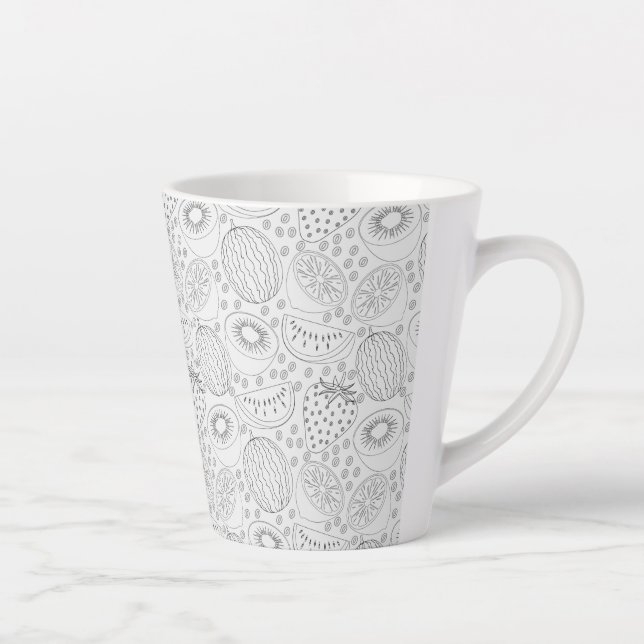 Tropical fruit seamless pattern black and white latte mug (Right)
