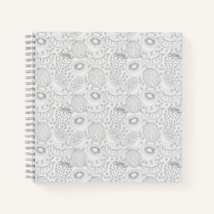Tropical fruit seamless pattern black and white notebook