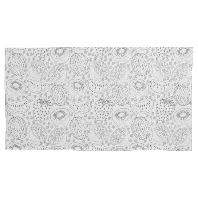 Tropical fruit seamless pattern black and white pillowcase (Front-Left)