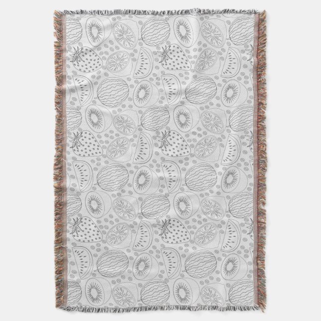 Tropical fruit seamless pattern black and white throw blanket (Front Vertical)