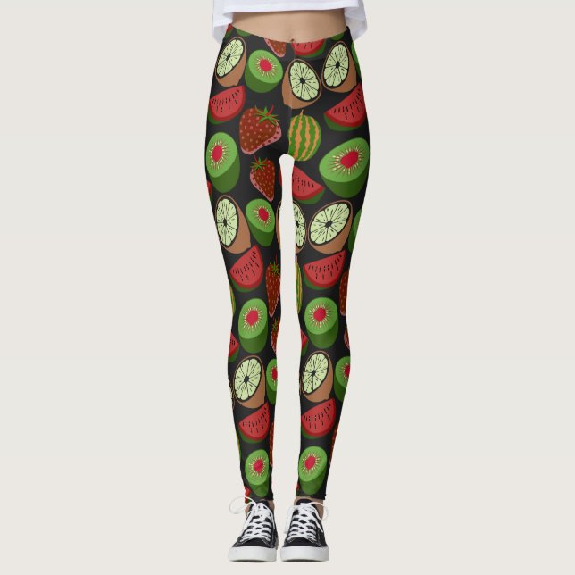 Tropical fruit seamless pattern colorful leggings (Front)