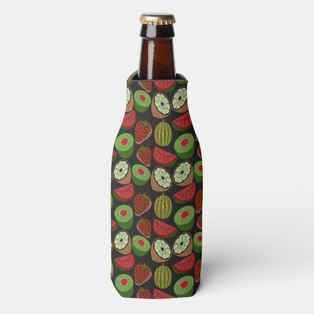 Tropical fruit seamless pattern colourful bottle cooler (Bottle Front)