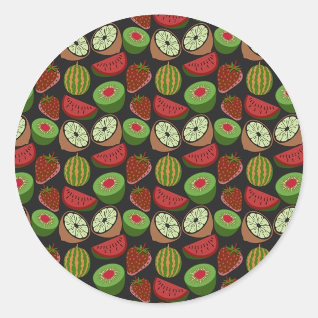 Tropical fruit seamless pattern colourful classic round sticker (Front)