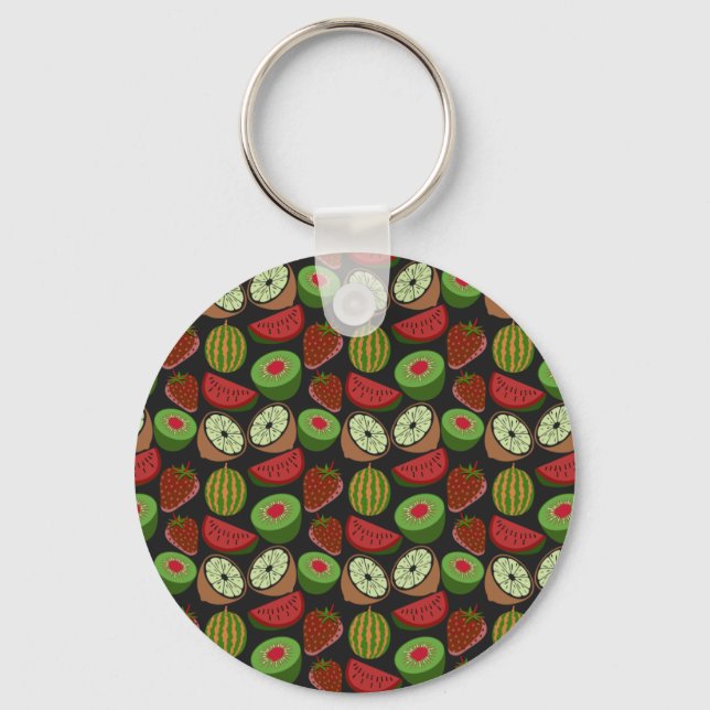 Tropical fruit seamless pattern colourful key ring (Front)
