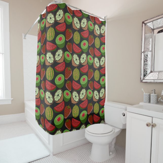 Tropical fruit seamless pattern colourful shower curtain (In Situ)