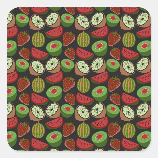 Tropical fruit seamless pattern colourful square sticker (Front)