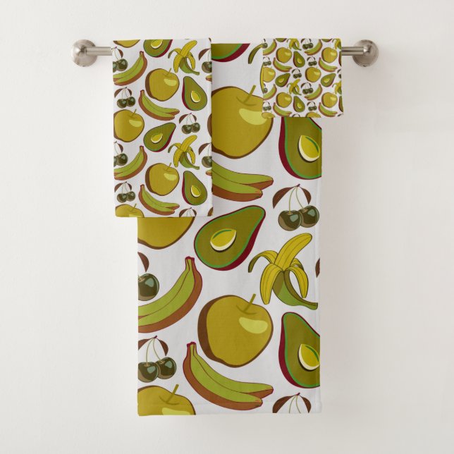 Tropical fruit seamless pattern yellow and white bath towel set (Insitu)