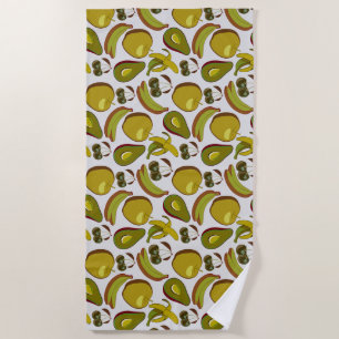 Tropical fruit seamless pattern yellow and white beach towel