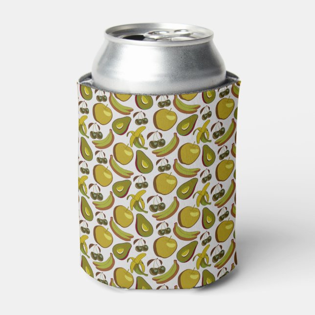 Tropical fruit seamless pattern yellow and white can cooler (Can Front)