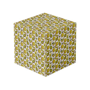 Tropical fruit seamless pattern yellow and white cube
