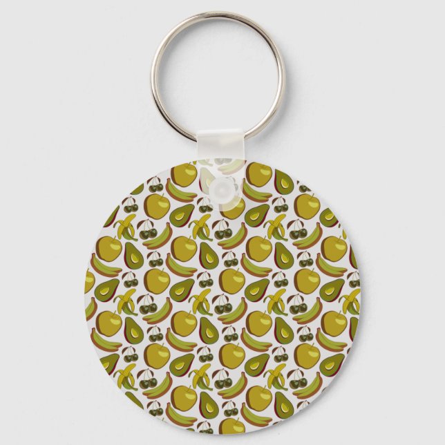 Tropical fruit seamless pattern yellow and white key ring (Front)