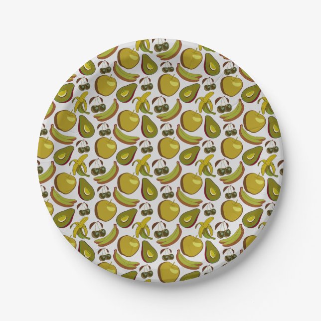 Tropical fruit seamless pattern yellow and white paper plate (Front)