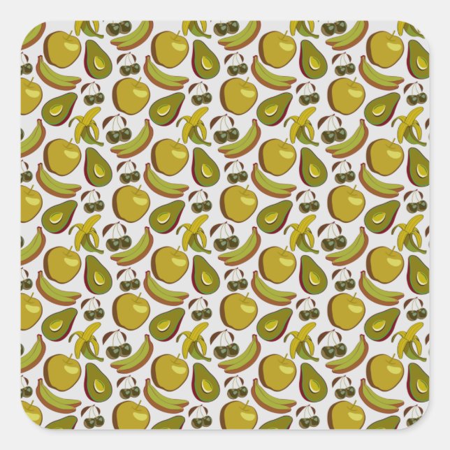 Tropical fruit seamless pattern yellow and white square sticker (Front)