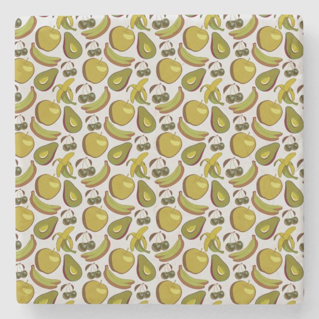 Tropical fruit seamless pattern yellow and white stone coaster (Front)