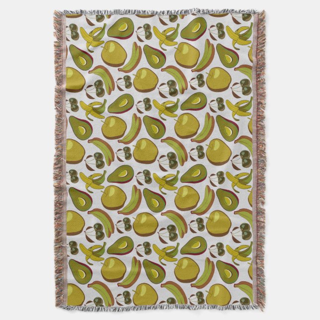 Tropical fruit seamless pattern yellow and white throw blanket (Front Vertical)