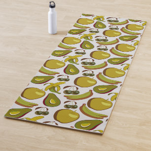 Tropical fruit seamless pattern yellow and white yoga mat
