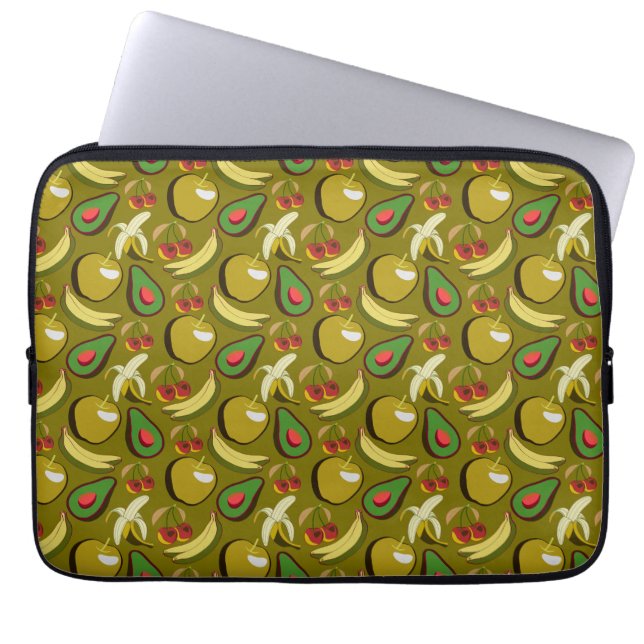 Tropical fruit seamless pattern yellow laptop sleeve (Front)