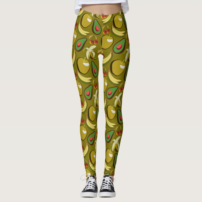 Tropical fruit seamless pattern yellow leggings (Front)