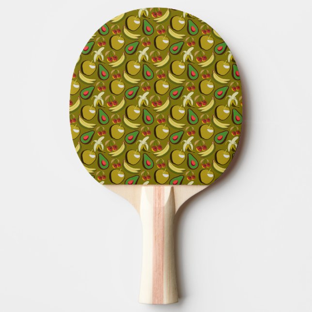Tropical fruit seamless pattern yellow ping pong paddle (Front)