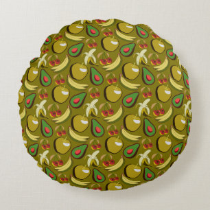Tropical fruit seamless pattern yellow round cushion