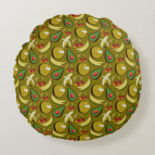 Tropical fruit seamless pattern yellow round cushion (Front)