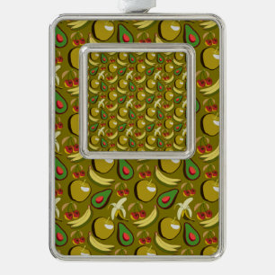 Tropical fruit seamless pattern yellow silver plated framed ornament