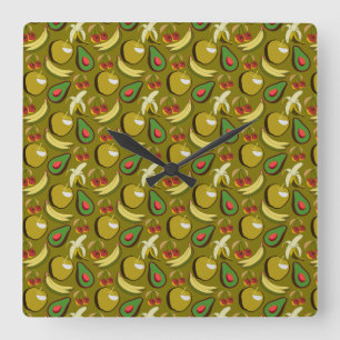 Tropical fruit seamless pattern yellow square wall clock