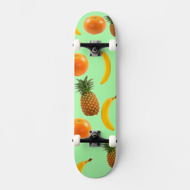 Tropical Fruit Skate Board Green Background (Front)