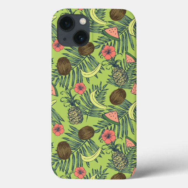 Tropical Fruit Sketch on Green Pattern Case-Mate iPhone Case (Back)