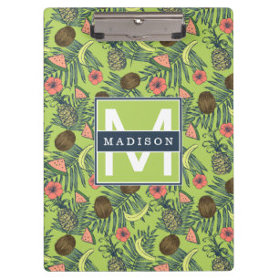 Tropical Fruit Sketch on Green Pattern Clipboard