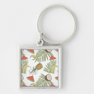 Tropical Fruit Sketch Pattern Key Ring