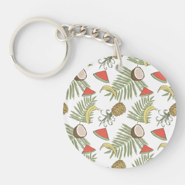 Tropical Fruit Sketch Pattern Key Ring (Front)