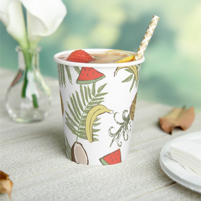 Tropical Fruit Sketch Pattern Paper Cups (Insitu)