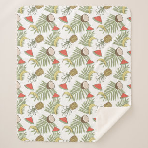 Tropical Fruit Sketch Pattern Sherpa Blanket