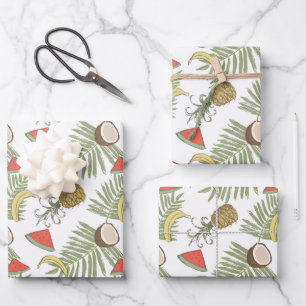 Tropical Fruit Sketch Pattern Wrapping Paper Sheet
