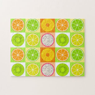 Tropical Fruit Slices, Citrus, Kiwi & Dragonfruit Jigsaw Puzzle