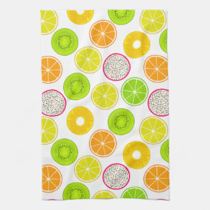 Tropical Fruit Slices, Citrus, Kiwi & Dragonfruit Tea Towel